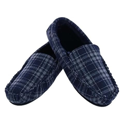 Ascentix Men's Slip On Plaid Slipper, Medium, Navy Cover