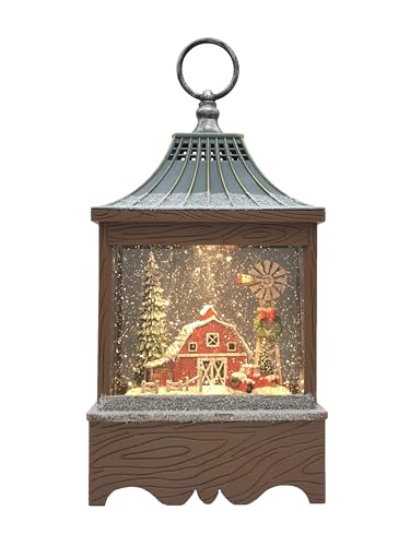 Victory Creative Christmas Seasonal Illumination Barn House Windmill in Winterland Musical Water Globe Lantern 11.5