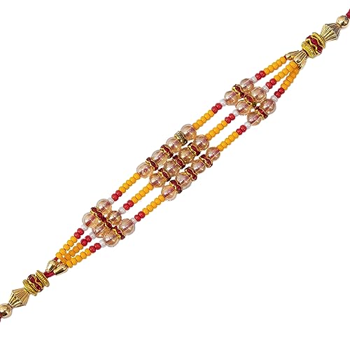 Image of Canton Rakhii Gift for Brother with Chocolate - Designer Rakhi for Brother with Gift Hamper Pack, Roli Kumkum & Greeting Card (Design-19, 1 Rakhi + Choco)
