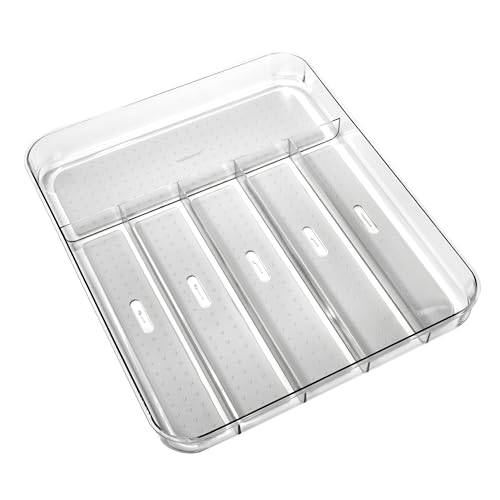 madesmart Premium Clear Silverware Tray, 6 Compartment Flatware Organizer for Forks, Knives & Spoons, Soft Grip Lining & Non Slip Base, Grey by madesmart - Used condition - US$17.60