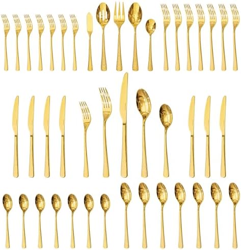 KINGSTONE Gold Hammered Silverware Set, Flatware Set with Serving...