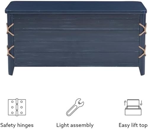 Miniatura 4 de Linon Zana Cofre de almacenamiento forrado de cedro con detalle de cuerda en madera envejecida azul