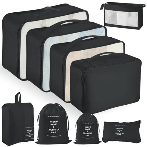 YAMAIDUO Organizer Valigia, 9 Pezzi Packing Cubes, Organizer Viaggio Salvaspazio, Travel Kit per...
