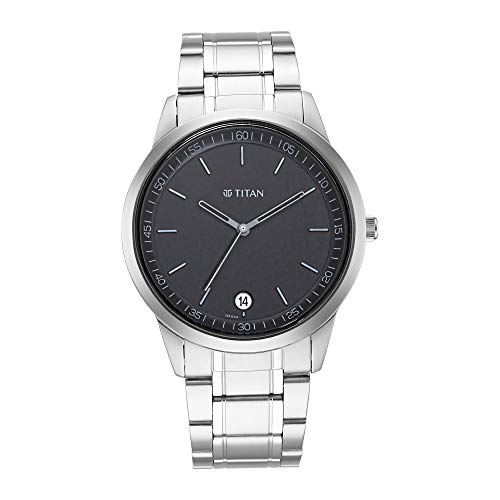 Image of Titan Minimalist Quartz Analog With Date Anthracite Dial Silver Metal Strap Watch for Men - NP1806SM02
