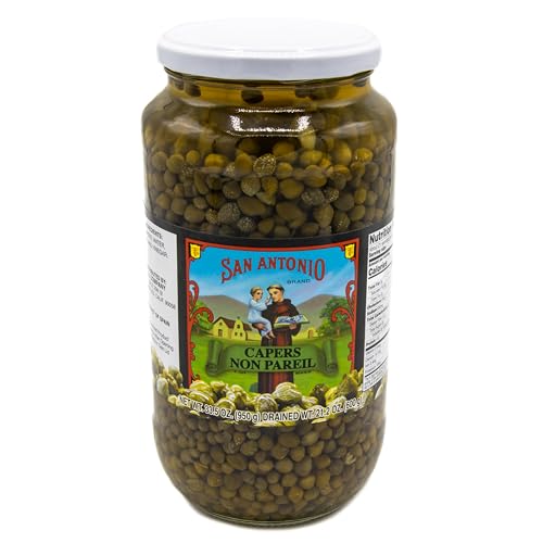San Antonio Brand 32 Oz Imported Non Pareil Capers in Vinegar and Salt Brine