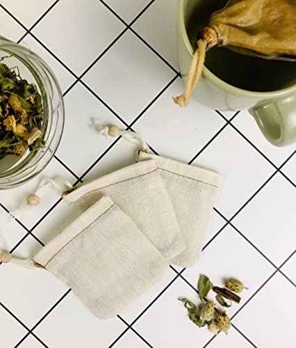 (3 pack) Tea Filter Bags 100% Unbleached Cotton Reusable Tea Filter Bag, Spice Bags for Cooking Soup/Herb/Loose Leaf Tea, Washable Natural filter - Washable filter, Organic, Ecological (Cup 3 pack)