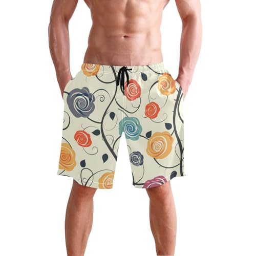 Men’s Swim Trunks White Rose Red Yellow Beach Board Shorts Swimming Short Pants Running Sports Surffing Shorts2
