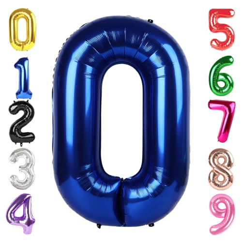 Image of 40 Inch Night Blue Number 0 Balloon, 0th Blue Birthday Party Decorations | 40 Inch Night Blue inflatable foil number balloons, large birthday decorations for 0th birthday