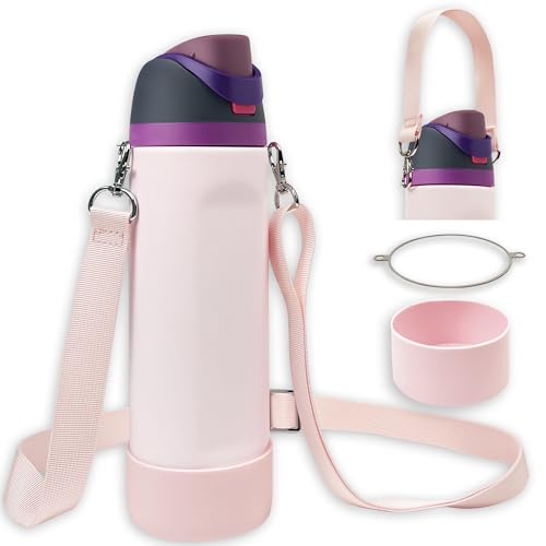 Silicone Boot Set for Owala Water Bottle 24 oz - Includes Non-Slip Sleeve, Shoulder Strap & Handle Strap, Perfect Accessory, Fits Owala Tumbler & Free Sip, Pink