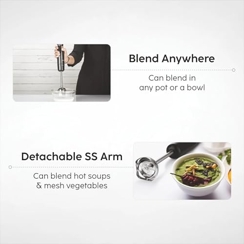 Image of Glen Electric Turbo Hand Blender with Chopper | Powerful DC Motor | Detachable Stainless Steel Blending Arm | Turbo Function |Ideal for Soups, Purees & Chopping SA4063HBCH