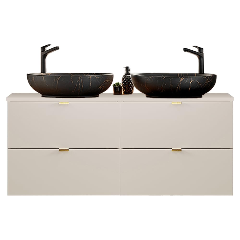 Lomadox DURANGO-56 - Lavabo doppio da bagno, 120 cm, in cashmere opaco, 4 cassetti, lavabo in ceramica