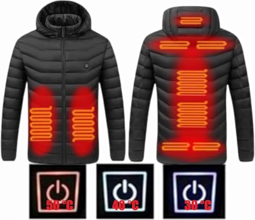 HUDENRTV Sudadera con capucha unisex con calefacción, 9 zonas de calefacción, capucha desmontable, abrigo térmico con 3 niveles de calefacción, A, Small