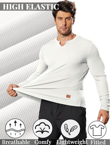 COOFANDY Men's Long Sleeve Muscle T Shirts Casual V-Neck Slim Fit Longline Ribbed Shirts Stretch Tee Shirts2