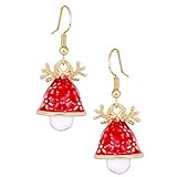 Holibanna 1 Pair Christmas Drop Dangle Earrings Cartoon Cute Deer Hat Earring Christmas Costume Jewelry Gifts for Women Girls Ladies Christmas Party Favors (Golden Red)