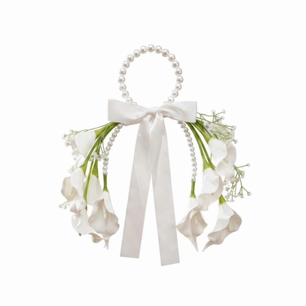 Ramo de novia hecho a mano con perlas y lazo de cuentas para boda elegante