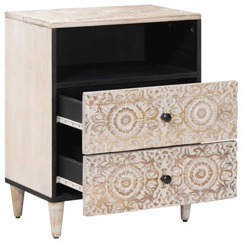 Table de chevet blanche 2 tiroirs en manguier table d'appoint salon