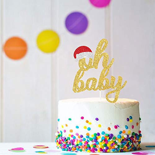 Oh Baby Santa Hat Cake Topper | Christmas Baby Shower Cake Decor | Santa Baby | Holiday Decor | Merry Xmas, Christmas Party Supplies