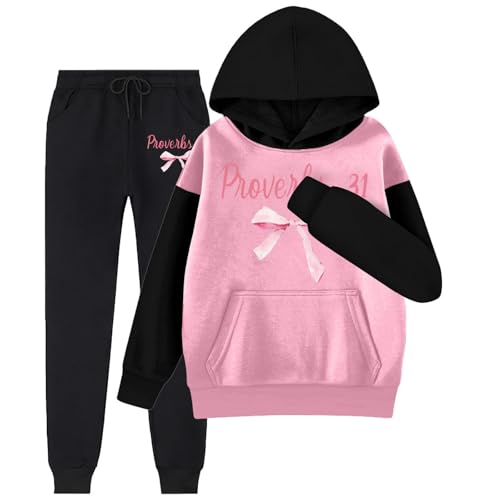 Girls Boys 2 Piece Outfits Sweatsuit Ribbon Bowknot Printed Cute Hoodies Sweatpant Active Tracksuits Clothing Set