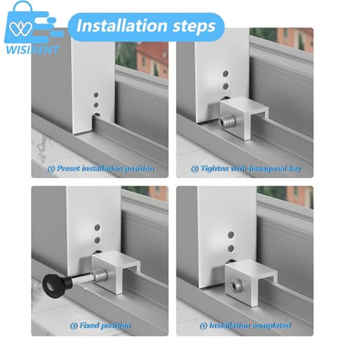 4 Stück Verstellbares Schiebefenster Türschloss WISIRENT, Verstellbarer Schiebefensterbegrenzer Schiebefensterschloss mit Schlüssel, Verstellbarer Schiebefensterbegrenzer für Schiebetür und Fenster