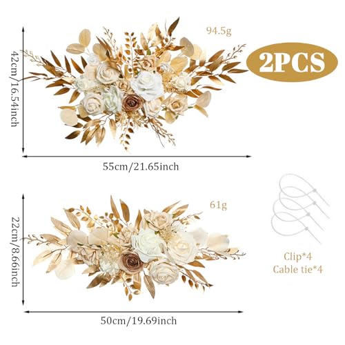 Fleurs d'arche de mariage champagne avec clips de fixation pour panneau - 7
