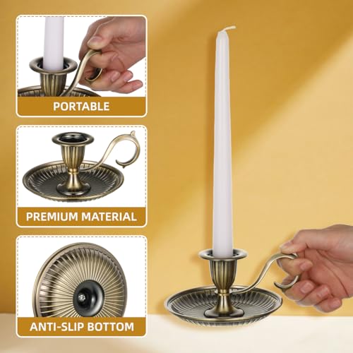 Miniatura 8 de Homsfou Portavelas Candelabros Vintage Portavelas Con Asa Candelabro De Zinc Soporte Para Velas Cónicas Decoración De Hogar Cumpleaños Navidad
