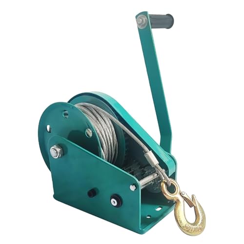 Argano manuale for impieghi gravosi, argano a cricchetto bidirezionale for rimorchi di barche con cavo metallico da 20 m/65,6 piedi e gancio in lega for(500kg/1100lb-5m/16.4ft)