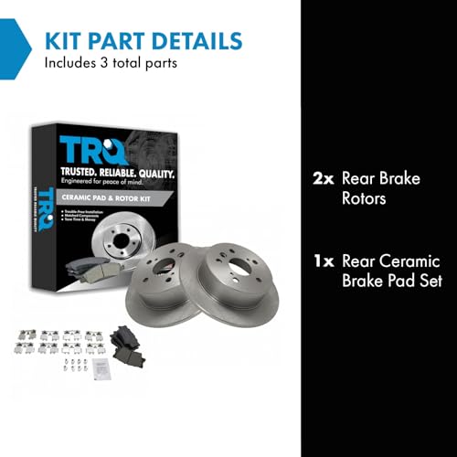 Image of TRQ Rear Brake Pad and Rotor Set Ceramic Solid Rotors | For 2007-2012 Lexus ES350 2008-2012 Toyota Avalon 2007-2011 Camry