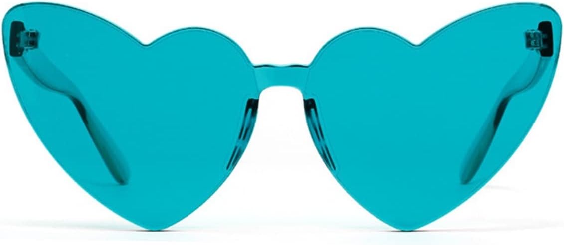 Borderless heart-shaped sunglasses Women's one-piece sunglasses Integrated shadow color blue goggles