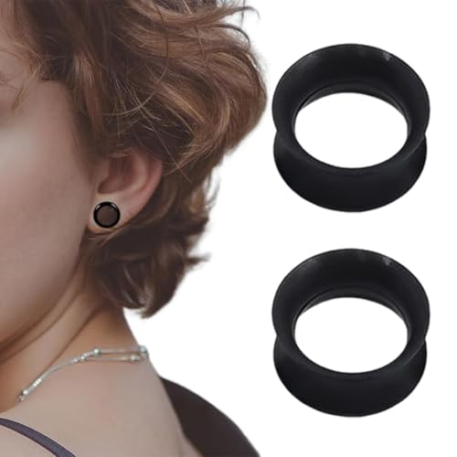 JRYXDS 2 Stück Ohrdehner, 16 mm, mehrere Größen, Tunnel, Stahl, Stöpsel, Silikon, Fleischform, Schwarz, Tunnel, hochwertige Piercings, Zubehör für Dehner