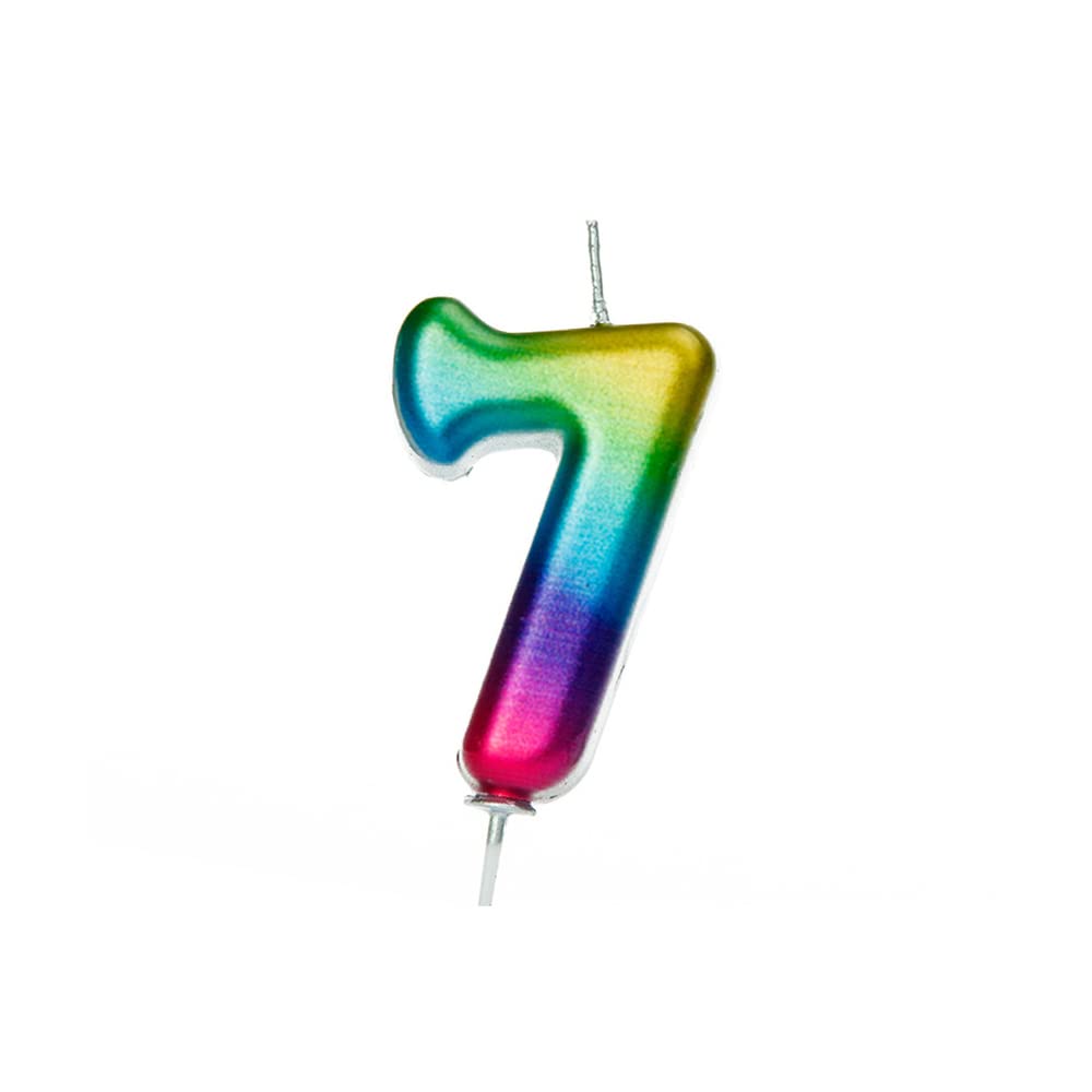 Anniversary House Colourful Rainbow Metallic Candle Number 7 Cake Candle for Birthday and Anniversary Decorations - Elegant Birthday Candle for Cake - Stylish Silver Number Candle Topper 7 cm