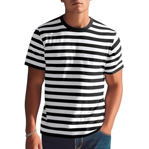 Zengjo Mens Striped T-Shirt in Black and White Cover