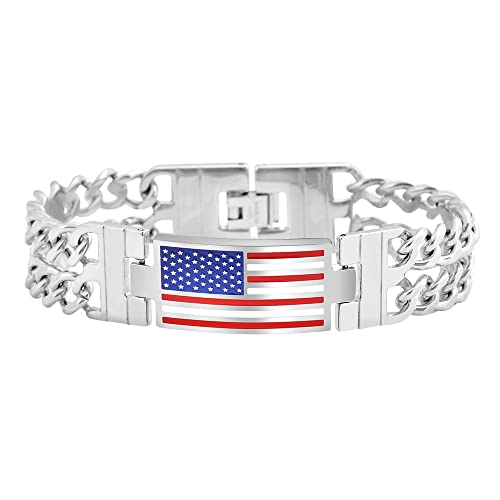 Pulsera Cadena Doble Curban con Bandera Americana para Hombre miniatura 1