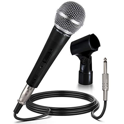 Pyle-Pro Professional Moving Coil Dynamic Cardioid Unidirectional Vocal Handheld Microphone with ON/OFF Switch & Mic Holder Clip & 15ft XLR Audio Cable to 1/4'' Audio Connection (PDMIC60CL)