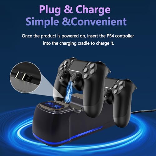 Cargador para Mando PS4, Estación de Carga para Mando PS4 con luz RGB y Carga Simultánea, Estación de Carga para Mando PlayStation 4/PS4 Pro/PS4 Slim - imagen 6