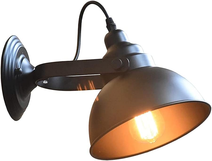 Aplique de Pared Europeo, Aplique de Pared Industrial, lámpara de Pared Retro de Estilo Vintage, Pantalla de cúpula de Metal Negro de 20 cm, Aplique de Pared con Casquillo E27,Lámpara de araña