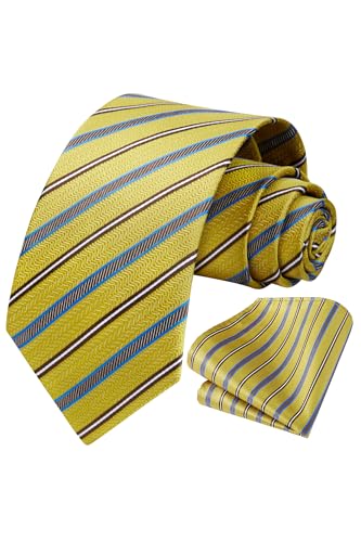 Image of HISDERN Mens Striped Ties Classic Silk Woven Tie and Pocket Square Set Formal Business Necktie Handkerchief for Wedding