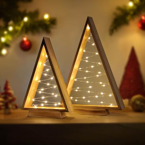 Leejec LED Wooden Christmas Tree Light, Modern Farmhouse Tabletop...