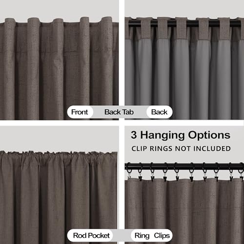 Image of KOUFALL Dark Brown Curtains 108 Inches Long Linen Blackout Room Darkening Pleated Curtains for Living Room 2 Panels Set