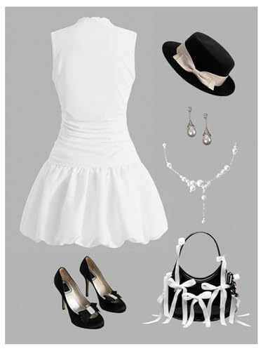 Verdusa Girl's Ruched Sleeveless Bubble Dress Mock Neck Summer Princess Dress3