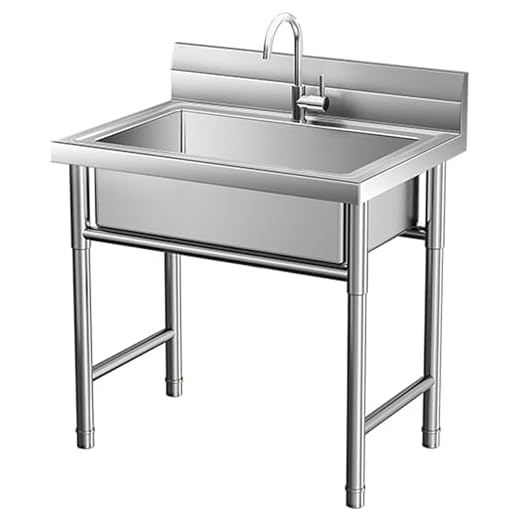 Stainless Steel Utility Sink Free Standing Single Bowl Kitchen Sink with Hot and Cold Water Plumbing Outdoor sink for Bathroom Farmhouse Style portable sink, 20 Inch
