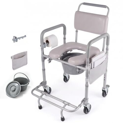 4-in-1 Bedside Commode with Wheels