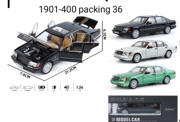 Image of 1:24 Scale Mercedes Benz W140 320SEL Toy Car | Metal Pullback Diecast Car for Kids with Openable Doors, Sound, Light Effects Toy for Car Enthusiasts (Color As Per Available),black
