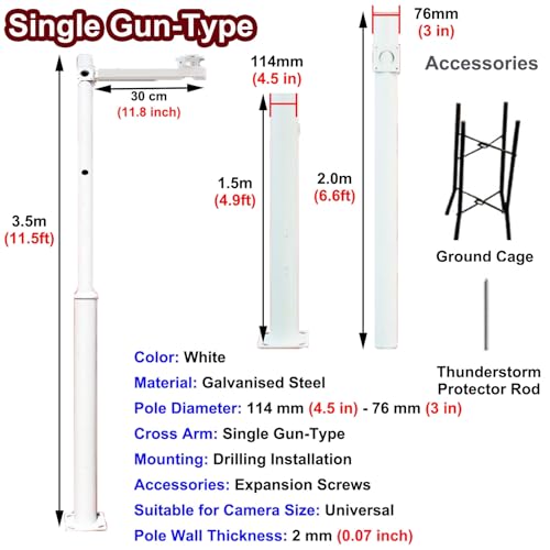 Tubes single gun support camera exterieur poteau acier 3.5m