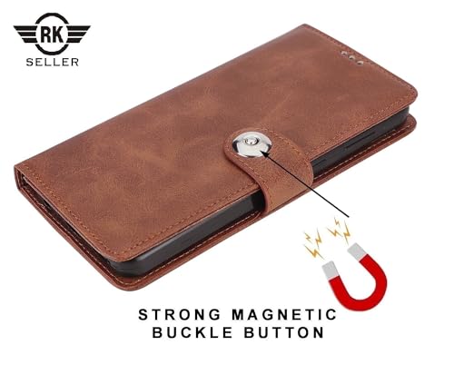 Image of Flip Back Cover Case for /Vivo Y18 5G | PU-Leather Finish & Magnetic Stand with Card Holder | Shockproof | Mobile Case Cover for Vivo Y18 5G (Brown)
