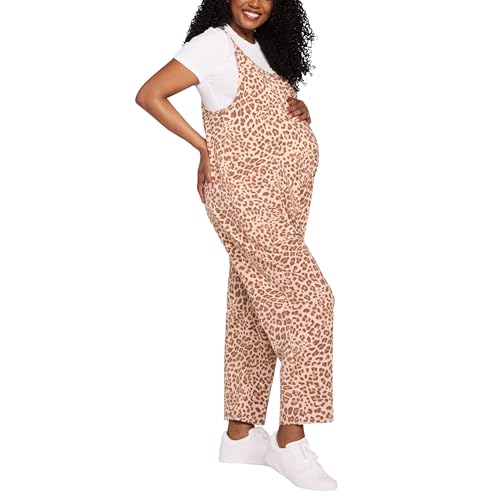 Motherhood Maternity Women's Casual Baggy Sleeveless V-Neck Pregnancy Romper Jumpsuit with Loose Spaghetti Straps and Pockets, Cheetah Print, Small by Motherhood Maternity - Image 3