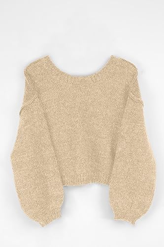 Jumppmile Women's Cropped Sweater Top Crewneck Long Sleeve Knit Fall Pullover Sweater4