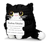 HSYTEK Positive Katze Geschenke Schwarze,Gehäkelte Glücksbringer Hug Katzen