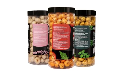 Image of H O M House Of Makhana 195g Tangy Tomato, Pudina + Himalayan Salt and Pepper Gourmet Makhana Jar Roasted in Olive Oil, Flavored Makhana Pack of 3 (65gX3)
