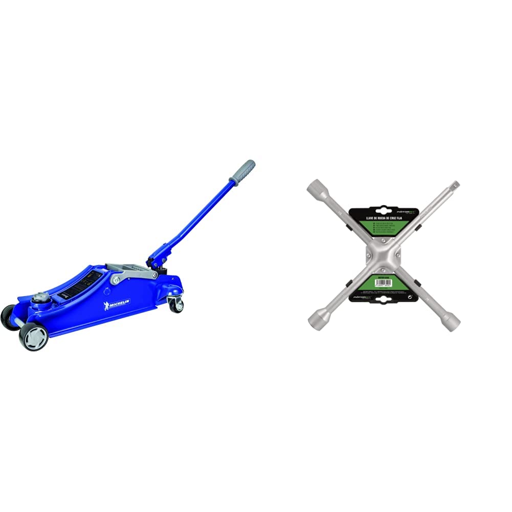 Cric hydraulique rouleur Michelin 1,8T et clé en croix Motorkit CS10 pour la monte de pneus