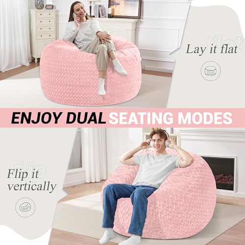 Image of 3FT Bean Bag Chair,Giant Bean Bag Chairs for Adults,Big Bean Bags with Memory Foam Filled, Large Beanbag Chairs with Chevron Plush Cover-Soft Pink